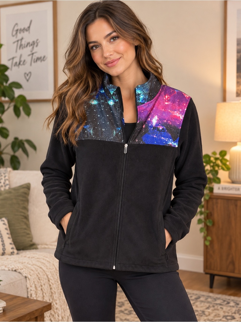 Fila Sport Galaxy Fleece Jacket Women’s M Full Zip Retro Y2K